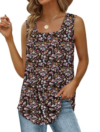 Cuptacc Top Damen Casual Ärmellose Tunika Sommer Tops Loose Fit Blusen & Tuniken Für Damen Schwarz Rosa Geblümt Groß L 42-44 von Cuptacc