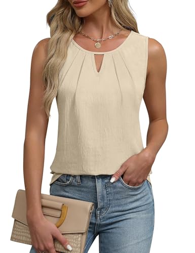 Cuptacc Top Damen Einfarbig Rundhals Spaghetti Top Sommer Elegant Lockere Sommertop Damen Leicht und Luftig Beige, XL 46-48 von Cuptacc