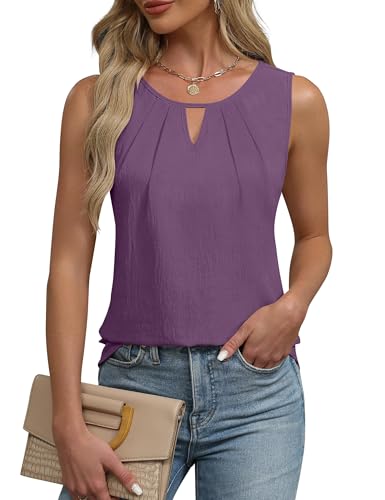 Cuptacc Top Damen Einfarbig Rundhals Spaghetti Top Sommer Elegant Lockere Sommertop Damen Leicht und Luftig Lila, XXL 50-54 von Cuptacc