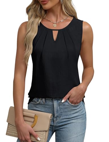 Cuptacc Top Damen Einfarbig Rundhals Spaghetti Top Sommer Elegant Lockere Sommertop Damen Leicht und Luftig Schwarz, XXL 50-54 von Cuptacc