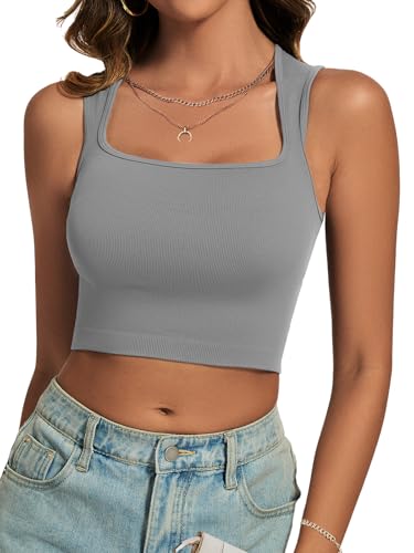 Cuptacc Top Damen Sommer Eckigem Ausschnitt Classics Tank Tops Bauchfreie Elegant Casual Business Shirt Ladies Grau Klein S 34-36 von Cuptacc