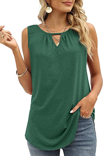 Cuptacc Top Damen Sommer V Ausschnitt Ärmellose Blumenmuster Kleidung Fashion Tunika Loose Fit Tank Tops Grün XXL 50-52 von Cuptacc