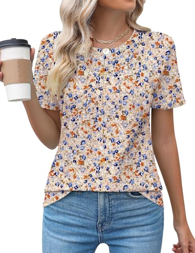 Cuptacc Tops Für Damen Rundhals Mit Falten Kurzarm Casual Sommer T Shirt Blumen Loose Fit Tshirt Damen Lang Weiße Braune Blumen XL 46-48 Cuptacc Tops Für Damen Rundhals Mit Falten Kurzarm Casual Sommer T Shirt Blumen Loose Fit Tshirt Damen Lang Weiße Braune Blumen XL 46-48 von Cuptacc