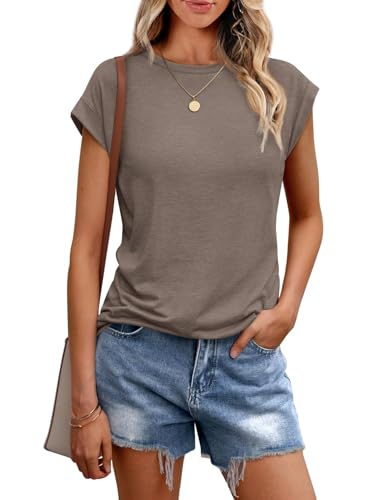 Cuptacc Tops Für Damen T Shirt Rundhals Oberteile Damen Oversized Bluse Kurzarm Sexy Y2k Top Sommer CoffeeGrey XS 30-32 von Cuptacc