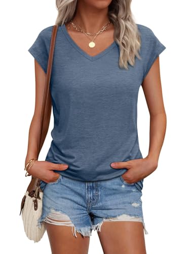 Cuptacc Tops Für Damen T Shirt V-Ausschnitt Oberteile Damen Oversized Bluse Kurzarm Sexy Top Sommer Navy Blue Groß L 42-44 von Cuptacc