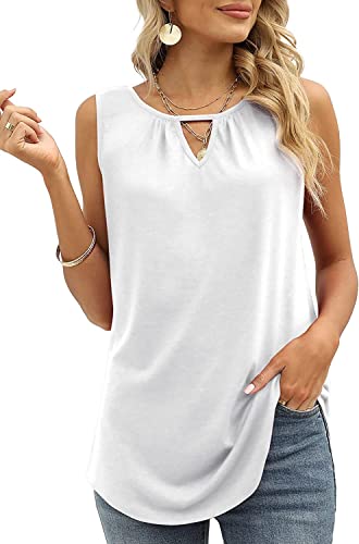 Cuptacc Tunika Damen Sommer Elegant Oversize Boatneck Top Cute Ärmellose Hemden Lose Business Blusen Weiß Mittel M 38-40 von Cuptacc