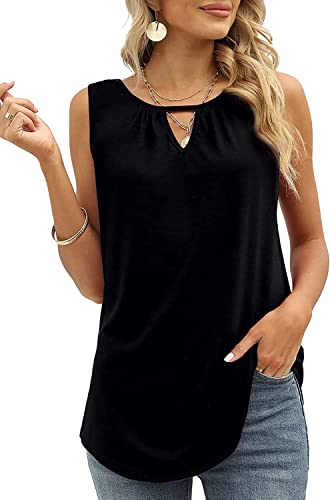 Cuptacc Tunika Damen Sommer Elegant Oversize Scoop Neck Top Cute Ärmellose Hemden Lose Business Blusen Schwarz Groß L 42-44 von Cuptacc