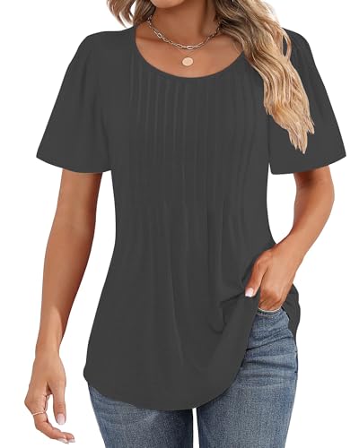 Cuptacc Tunika Sommer Damen Rundhalsausschnitt Mit Falten Sommer Tshirt Kurzarm Elegant Locker Puffärmel Oberteil Damen Dunkelgrau Klein S 34-36 Cuptacc Tunika Sommer Damen Rundhalsausschnitt Mit Falten Sommer Tshirt Kurzarm Elegant Locker Puffärmel Oberteil Damen Dunkelgrau Klein S 34-36 von Cuptacc