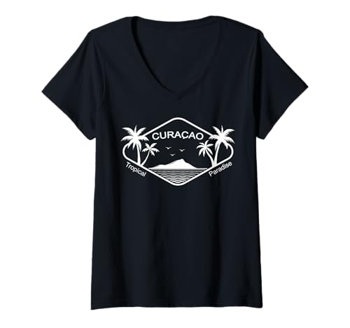 Damen Curacao Urlaub in der Karibik Insel Palmen Fernweh Souvenir T-Shirt mit V-Ausschnitt Damen Curacao Urlaub in der Karibik Insel Palmen Fernweh Souvenir T-Shirt mit V-Ausschnitt von Curacao ist toll