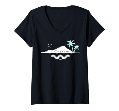 Damen Curacao Urlaub Karibik Palmen Insel Fernweh Souvenir T-Shirt mit V-Ausschnitt Damen Curacao Urlaub Karibik Palmen Insel Fernweh Souvenir T-Shirt mit V-Ausschnitt von Curacao ist toll