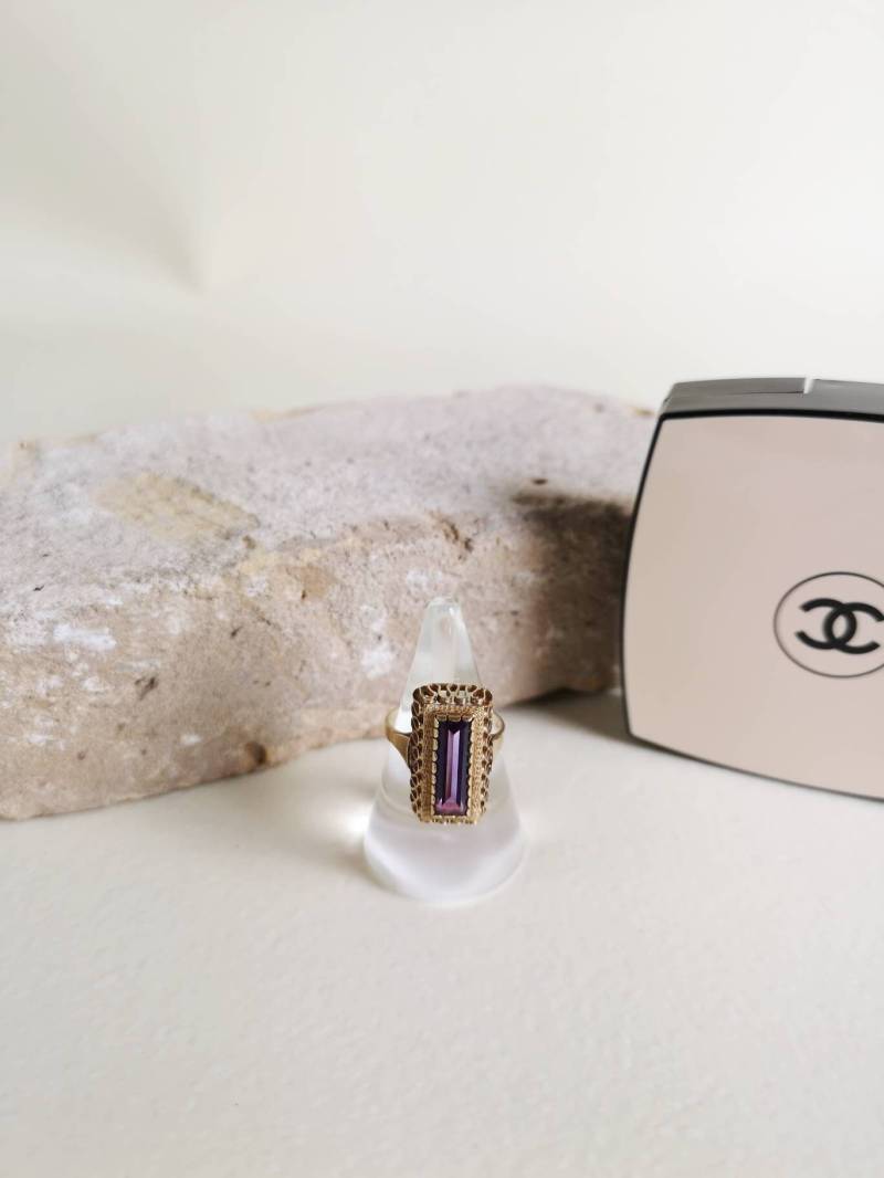 Antiker Gelbgold 14K Ring | Über 100 Jahre Alter Goldener Lila Amethyst Stein Damen Vintage von CuratedHeaven