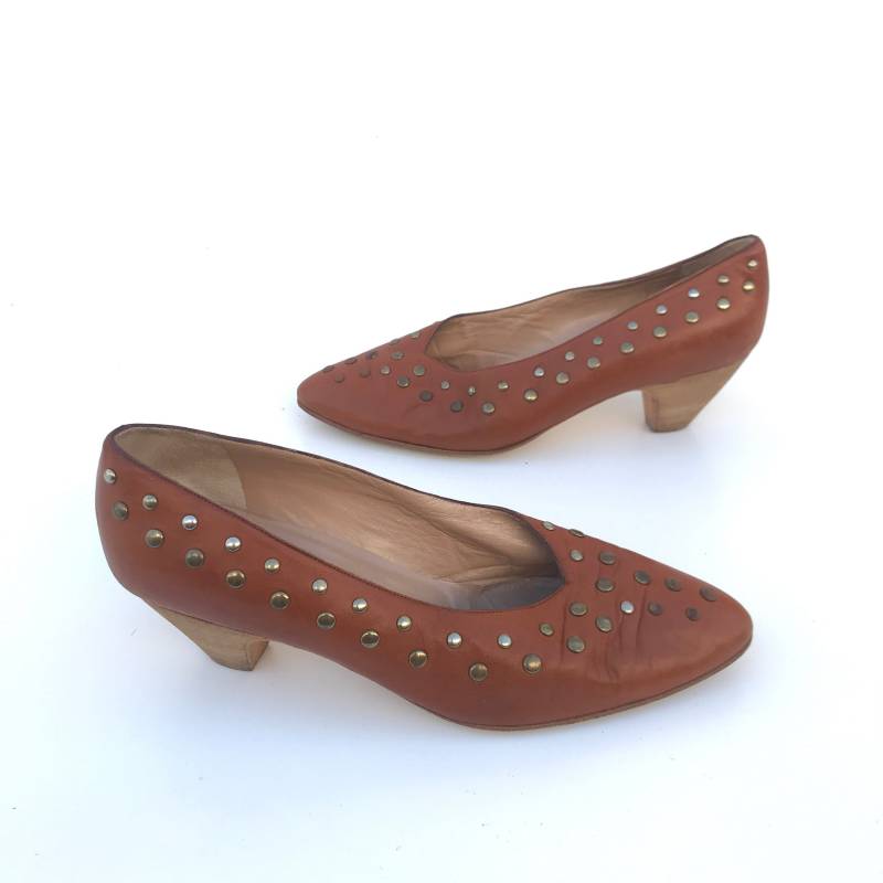 Jahrgang Maud Frizon Paris Braun Leder Besetzt Low Heel Pumpe 38 7, 5 8 Frauen von CuratorialDept