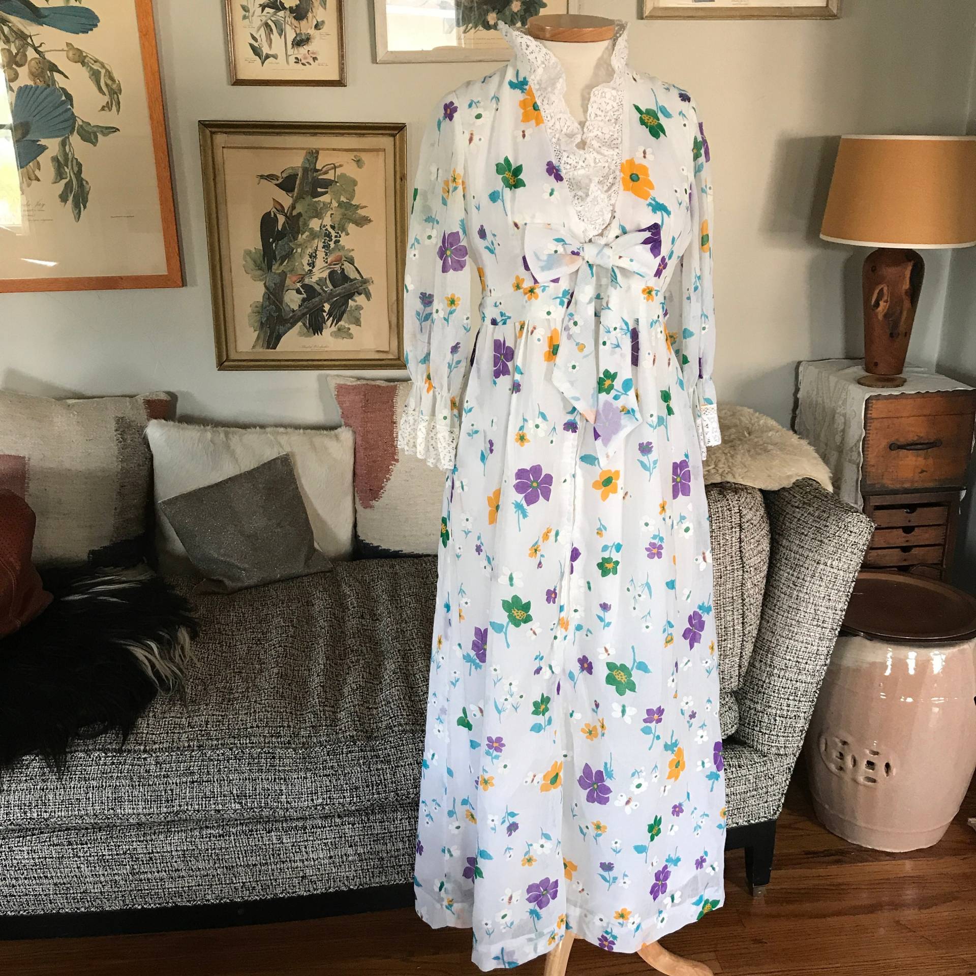 Joseph Magnin Maxikleid Aus Baumwolle Mit Spitze Und Schleife M von CuratorialDept