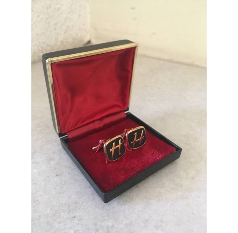 Vintage Personalisierte Hochzeit Manschettenknöpfe. Gold Platte Manschettenknöpfe Mit Anfangsbuchstaben H. Original Präsentation Fall von CurioseVintageShop
