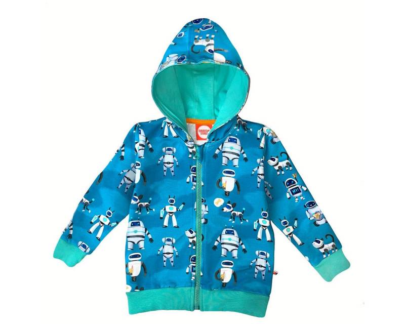 Curious Stories Sweatjacke Curious Stories Longsleeve Hoodie Sweatjacke Roboter Print blau von Curious Stories