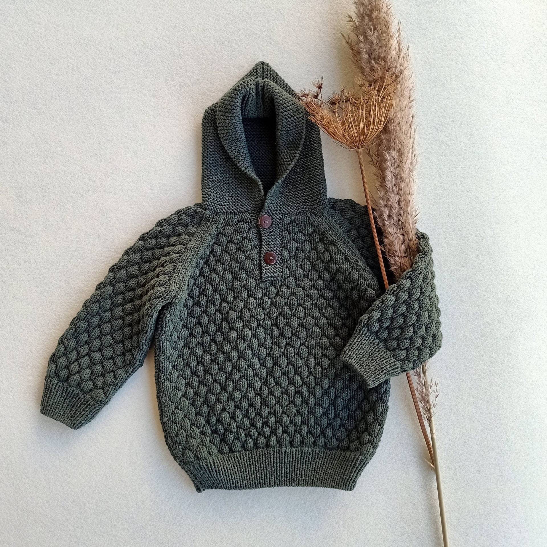 Gestrickte Kinder-Kapuzenjacke, Baby-Jungen-Strickjacke, Gestrickter Hoodie, Strick-Baby-Strickjacke, Handgefertigte Jungen-Pullover von CuriousKidsShop