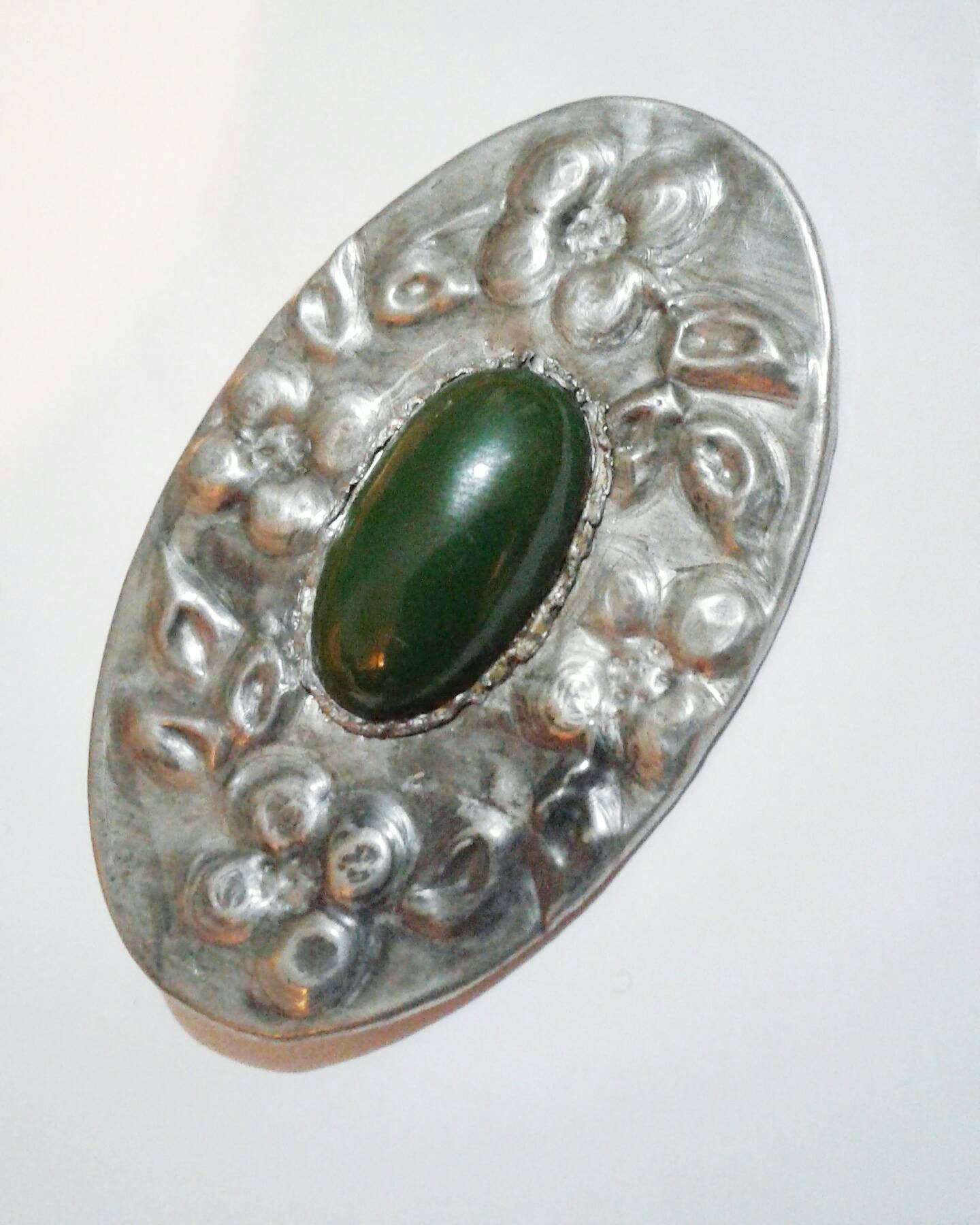 Verkauf Schöne Kunst Und Handwerk Stil Silber Ton Metall Dunkelgrün Stein Brosche Ideales Geschenk von CuriousOrangeVintage
