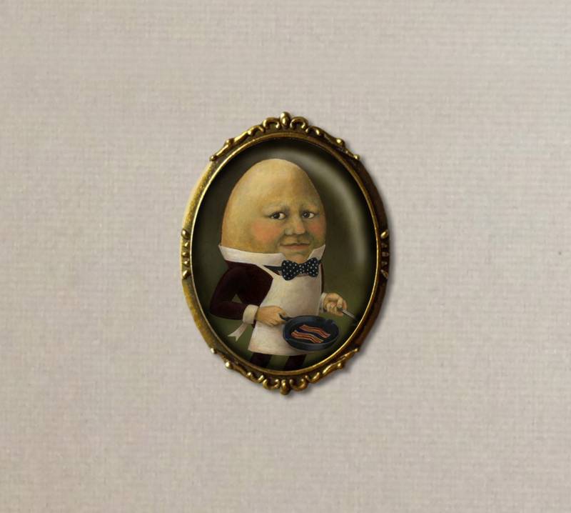 Eiköpfiger Mann Im Anzug Aus Originalkunstwerk - Ovale Brosche Erinnert An Humpty Dumpty Eiköpfiger Mann Im Anzug Aus Originalkunstwerk - Ovale Brosche Erinnert An Humpty Dumpty von CuriousPortraits