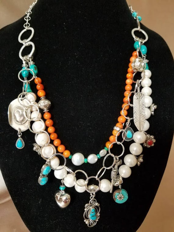 Bold, Einzigartige Statement-Halskette Mit Upcyccled Sterling Und Türkis. Cowgirl, Boho Oder "Schau Mich Cool An" Bold, Einzigartige Statement-Halskette Mit Upcyccled Sterling Und Türkis. Cowgirl, Boho Oder "Schau Mich Cool An" von CuriousTimes