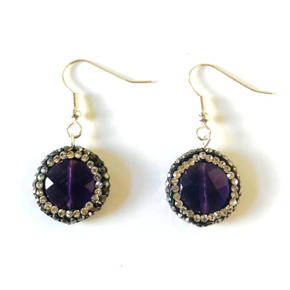 Amethyst Druzy Und Strass Sterling Silber Ohrringe von CurlanceCreations