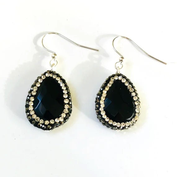 Schwarze Achat Und Druzy Kristall Ohrringe Schwarze Achat Und Druzy Kristall Ohrringe von CurlanceCreations