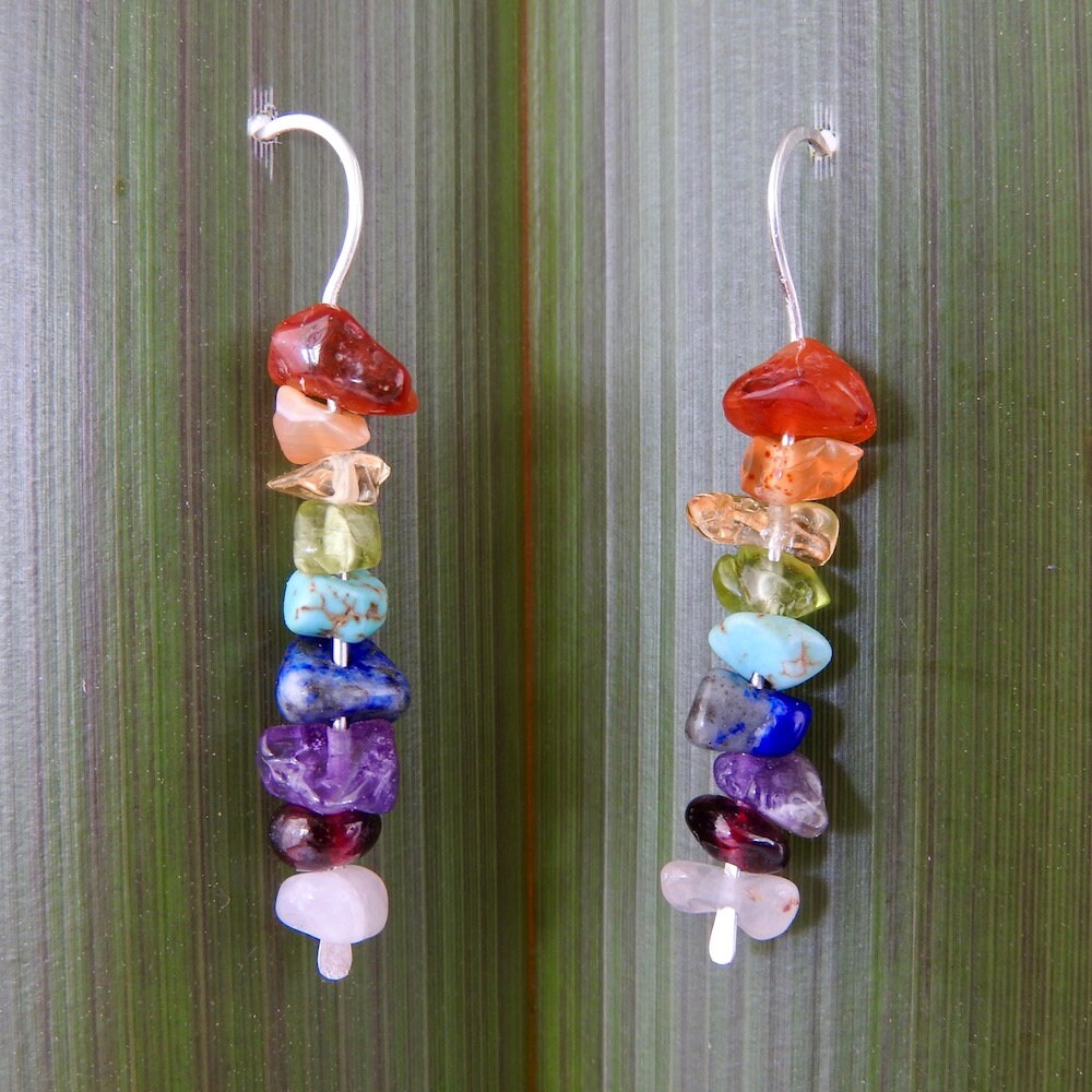 Eco Sterling Silber Regenbogen Ohrringe Halbedelstein Tropfen Eco Sterling Silber Regenbogen Ohrringe Halbedelstein Tropfen von CurlicueNZ