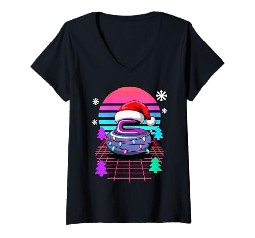Damen Weihnachten Synthwave Curlingstein Curler T-Shirt mit V-Ausschnitt Damen Weihnachten Synthwave Curlingstein Curler T-Shirt mit V-Ausschnitt von Curling Stone Player Gifts