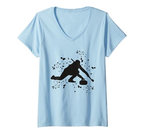 Damen Lockenwickler Wintersport Curling T-Shirt mit V-Ausschnitt von Curling Team Curling Coaches