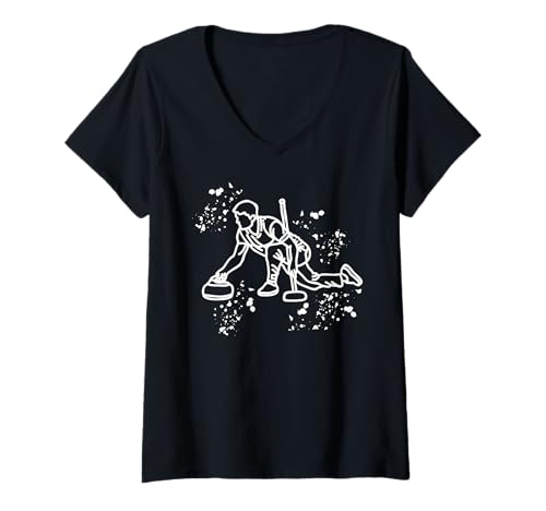 Damen Lockenwickler Wintersport Curling T-Shirt mit V-Ausschnitt von Curling Team Curling Coaches