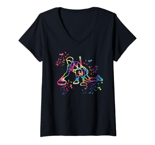 Damen Lockenwickler Wintersport Curling T-Shirt mit V-Ausschnitt Damen Lockenwickler Wintersport Curling T-Shirt mit V-Ausschnitt von Curling Team Curling Coaches