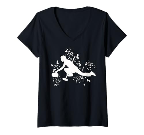Damen Lockenwickler Wintersport Curling T-Shirt mit V-Ausschnitt von Curling Team Curling Coaches