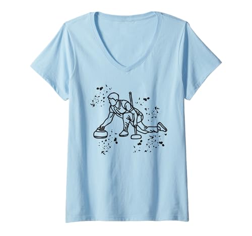 Damen Lockenwickler Wintersport Curling T-Shirt mit V-Ausschnitt von Curling Team Curling Coaches