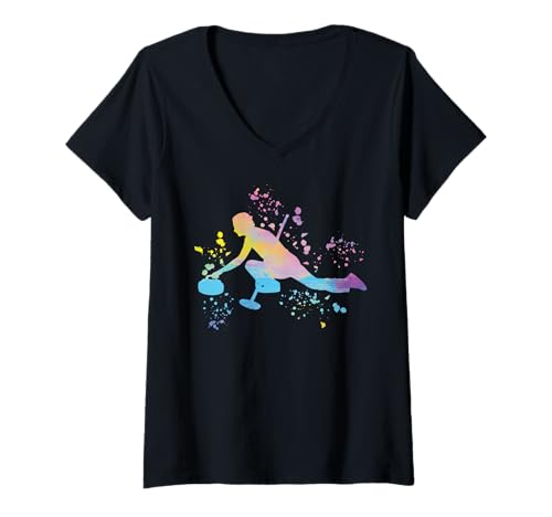 Damen Lockenwickler Wintersport Curling T-Shirt mit V-Ausschnitt von Curling Team Curling Coaches