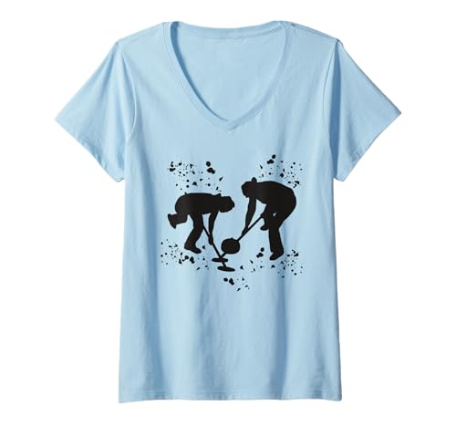 Damen Lockenwickler Wintersport Curling T-Shirt mit V-Ausschnitt von Curling Team Curling Coaches