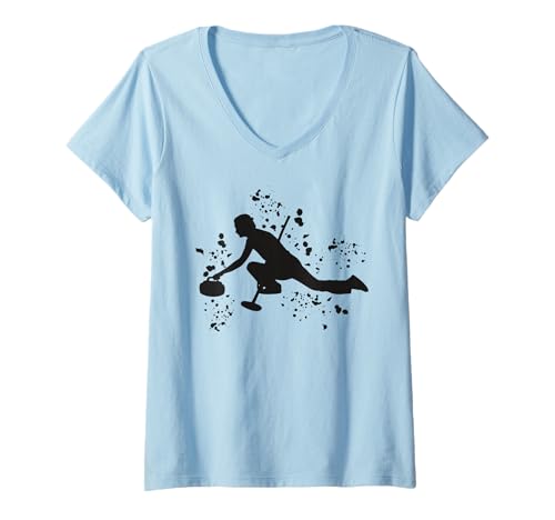 Damen Lockenwickler Wintersport Curling T-Shirt mit V-Ausschnitt von Curling Team Curling Coaches