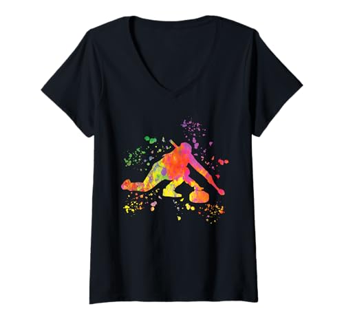 Damen Lockenwickler Wintersport Curling T-Shirt mit V-Ausschnitt von Curling Team Curling Coaches