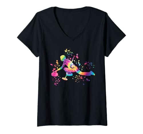 Damen Lockenwickler Wintersport Curling T-Shirt mit V-Ausschnitt von Curling Team Curling Coaches