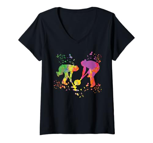 Damen Lockenwickler Wintersport Curling T-Shirt mit V-Ausschnitt von Curling Team Curling Coaches