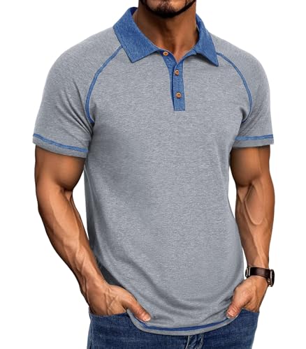 Curluriy Herren Polo Kurzarm Kontrast Casual Polos Männer Poloshirt Sommer Atmungsaktiv Button Basic T-Shirt Regular Fit Polohemd von Curluriy