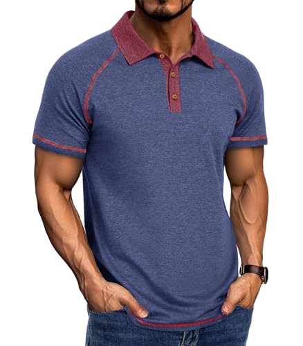 Curluriy Herren Polo Kurzarm Kontrast Casual Polos Männer Poloshirt Sommer Atmungsaktiv Button Basic T-Shirt Regular Fit Polohemd von Curluriy