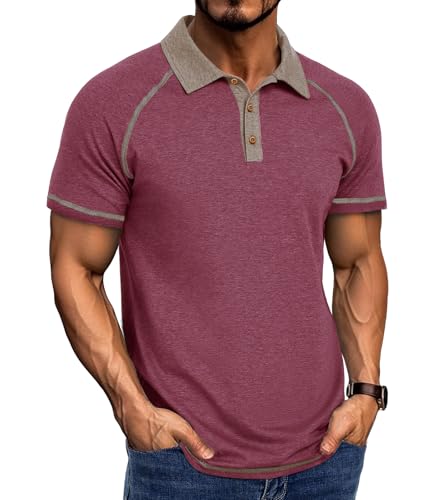 Curluriy Herren Polo Kurzarm Kontrast Casual Polos Männer Poloshirt Sommer Atmungsaktiv Button Basic T-Shirt Regular Fit Polohemd von Curluriy