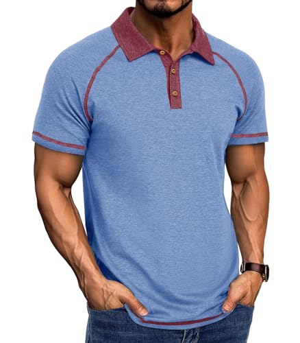 Curluriy Herren Polo Kurzarm Kontrast Casual Polos Männer Poloshirt Sommer Atmungsaktiv Button Basic T-Shirt Regular Fit Polohemd von Curluriy
