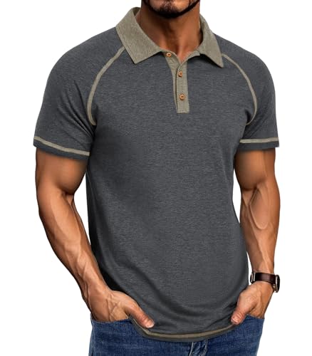 Curluriy Herren Polo Kurzarm Kontrast Casual Polos Männer Poloshirt Sommer Atmungsaktiv Button Basic T-Shirt Regular Fit Polohemd von Curluriy