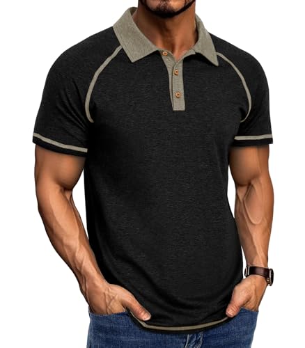 Curluriy Herren Polo Kurzarm Kontrast Casual Polos Männer Poloshirt Sommer Atmungsaktiv Button Basic T-Shirt Regular Fit Polohemd von Curluriy