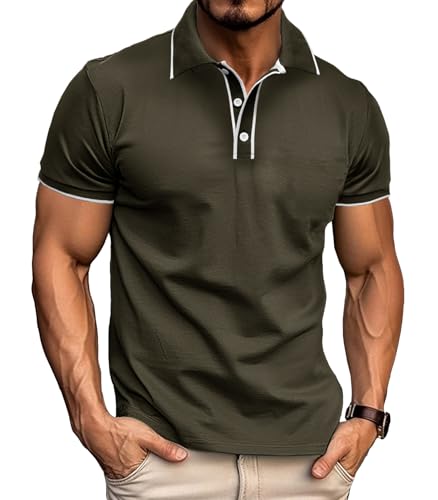 Curluriy Herren Poloshirt Casual Männer Polos Klassisches Kontrastfarbe Knopfleiste Polohemd Sommer Regular Fit T-Shirts von Curluriy