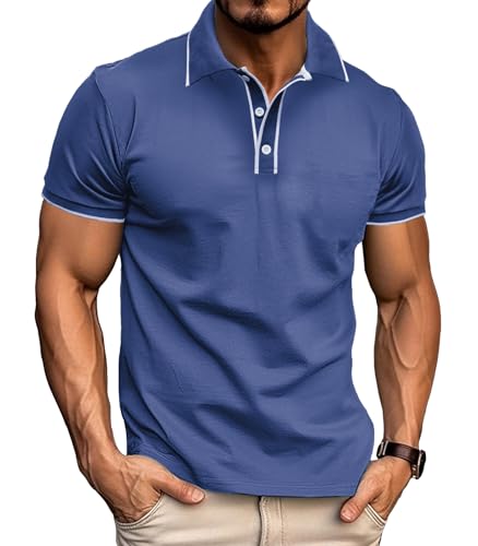 Curluriy Herren Poloshirt Casual Männer Polos Klassisches Kontrastfarbe Knopfleiste Polohemd Sommer Regular Fit T-Shirts von Curluriy