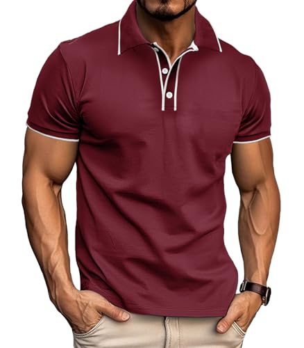 Curluriy Herren Poloshirt Casual Männer Polos Klassisches Kontrastfarbe Knopfleiste Polohemd Sommer Regular Fit T-Shirts von Curluriy