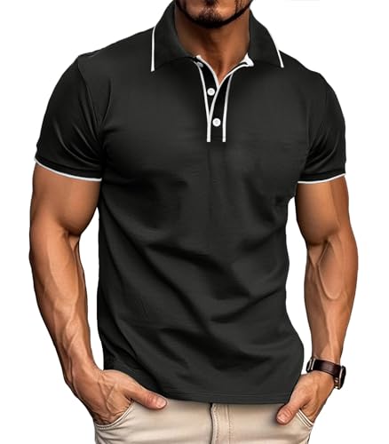 Curluriy Herren Poloshirt Casual Männer Polos Klassisches Kontrastfarbe Knopfleiste Polohemd Sommer Regular Fit T-Shirts von Curluriy