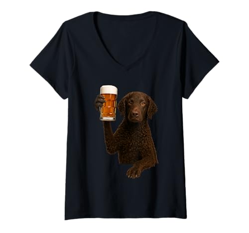 Damen Curly Coated Retriever Bier T-Shirt mit V-Ausschnitt Damen Curly Coated Retriever Bier T-Shirt mit V-Ausschnitt von Curly Coated Retriever Dog