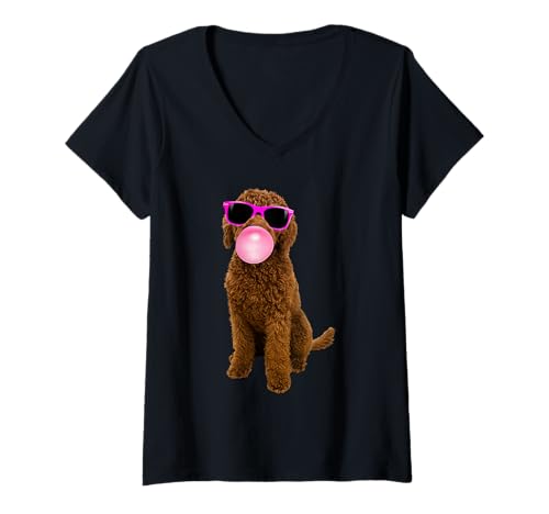 Damen Curly Coated Retriever Kaugummi T-Shirt mit V-Ausschnitt Damen Curly Coated Retriever Kaugummi T-Shirt mit V-Ausschnitt von Curly Coated Retriever Dog